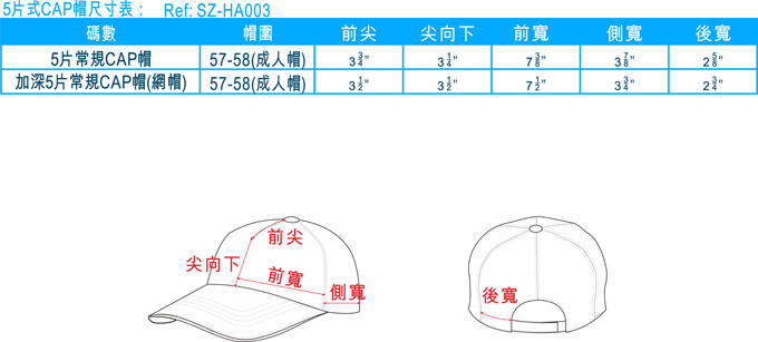 5片式帽子尺寸 
